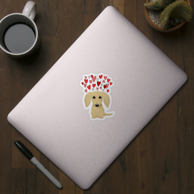 Cute Dog | Longhaired Cream Dachshund with Hearts by Coffee Squirrel
